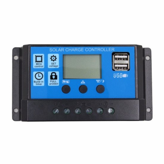 Contrôleur de charge de  panneau solaire  PWM 20A double USB 12V 24V