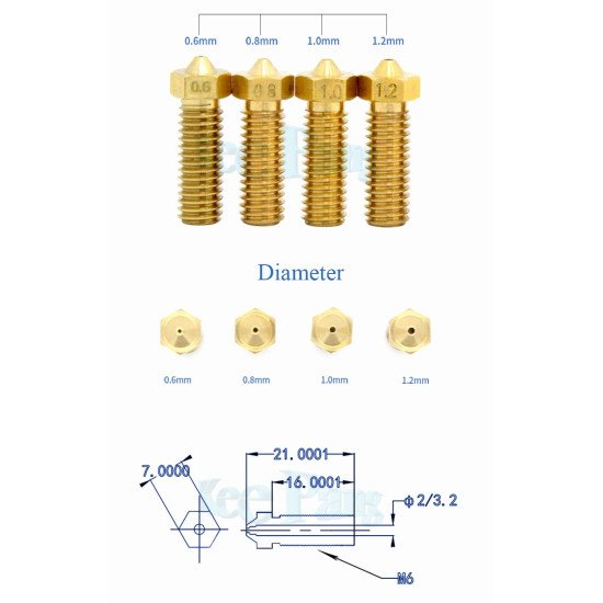 Buses de bouche de volcan en cuivre 1.0mm pour 3mm Filament Buses de bouche de volcan en cuivre 1.0mm pour 3mm Filament