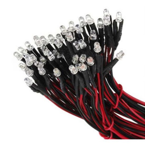 3mm Diode LED Précâblé blanc 3-12V Avec 20 CM Cable 3mm Diode LED Précâblé blanc 3-12V Avec 20 CM Cable