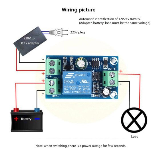 Alimentation 12 V à 48 V Module de commutation automatique UPS batterie Alimentation 12 V à 48 V Module de commutation automatique UPS batterie
